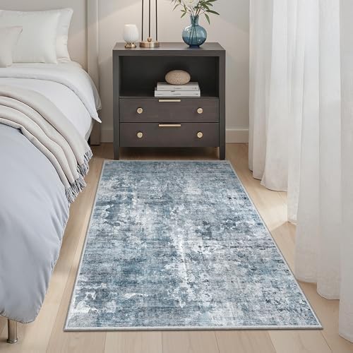 Soalmost Abstract 3x4 Rugs, Small Washable Area Rug for Entryway Blue/Grey - Image 3
