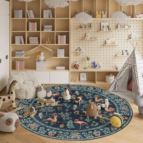 DUKINO 6ft Round Rug for Bedroom, WashableNon Slip Circle Rug, Navy Blue - Image 4