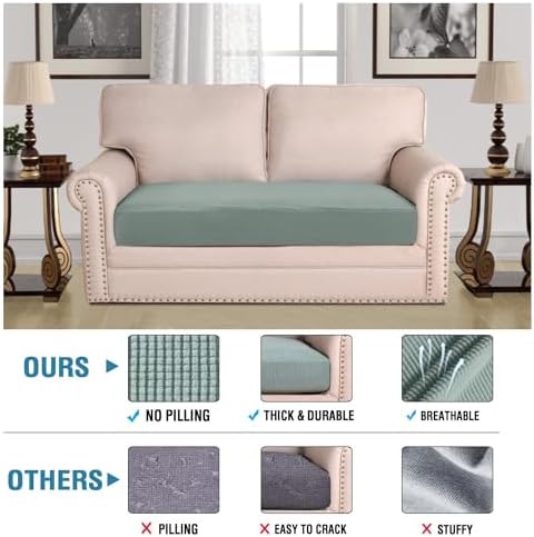 H.VERSAILTEX Super Stretch Individual Seat Cushion Covers Sofa Covers Couch Cushion Covers Slipcover Sets Thick Jacquard Textured Twill Fabric (1 Piece Loveseat Cushion Cover, Sage) - Image 2