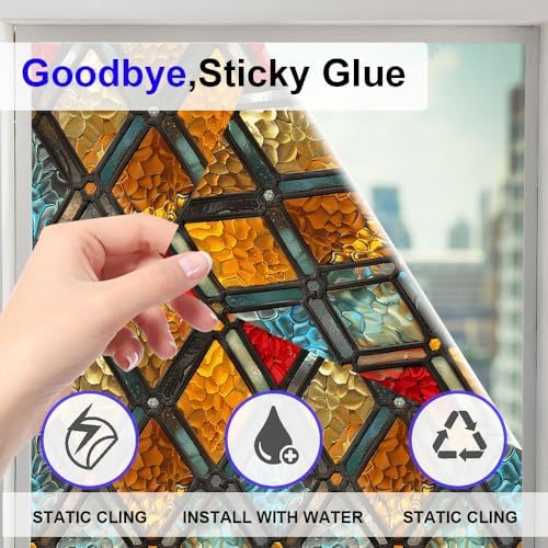 Window UV Protection Rainbow Privacy Film:Non-Adhesive Static Cling Decorative Window Film with Installation Tools,Stained Glass Window Film for Kitchen,Bathroom,and Shower Doors,16.9 x 39.4 inches. - Image 4
