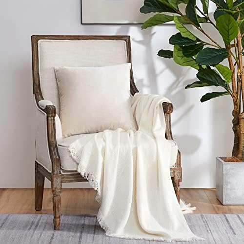 GIGIZAZA Velvet Pillow Covers 16x16 Decorative Pillows Pack of 2 Ivory - Image 6