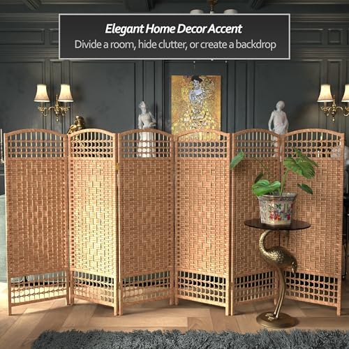 4 ft. Short Fiber Weave Folding Screen - Natural - 6 Panels - Image 2