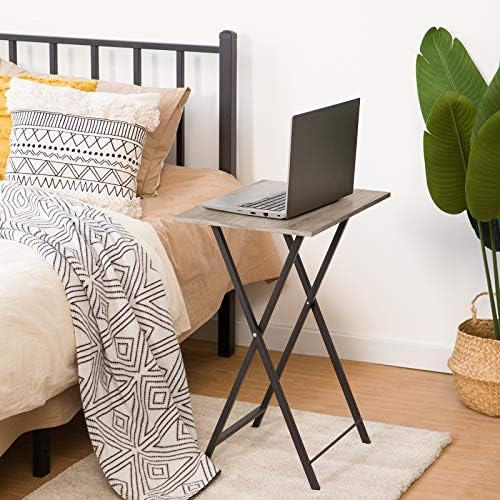 HOOBRO Folding TV Table, TV Tray, Stable Snack Table for Small Space, Portable Sofaside Desk, Easy Assembly and Storage, Ideal for Snacks and Meals in Living Room, Greige and Black BG15BZ01 - Image 2