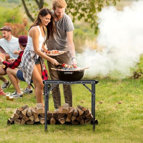 Anbte 2ft Folding Camping Grill Table Max 29.5", 3 Adjustable Height, Black - Image 2