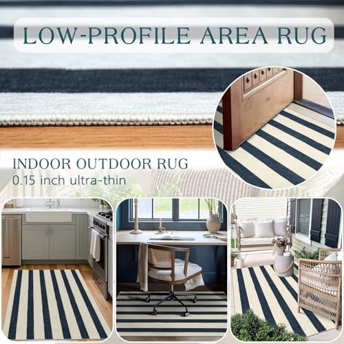 Blue and White Striped Entry Rug - 3x5 Non-Slip Indoor Outdoor Rugs - Image 4
