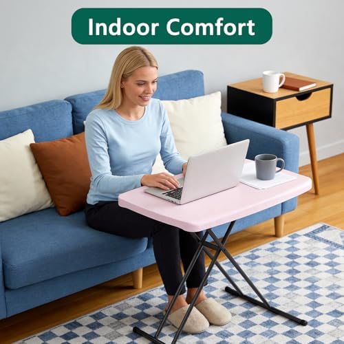 Folding Table 30 Inch - Small Desk Adjustable Height TV Tray for Laptop, Couch, Camping - Heavy Duty Utility Foldable Table for Small Spaces, No Assembly Required, Granite (Pink) - Image 3