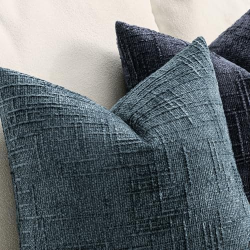 MIULEE Chenille Textured Throw Pillow Covers Blue 18x18 Set of 2 - Image 3