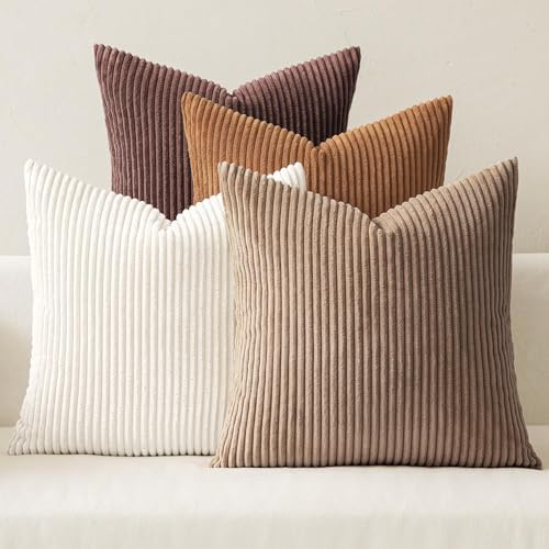 MIULEE Fall Corduroy Decorative Throw Pillow Covers Brown Series 20x20 by MIULEE