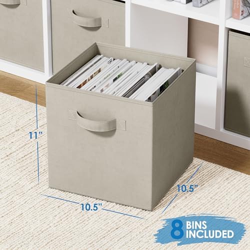 Set of 8 Foldable Fabric Storage Cube Bins | Collapsible Cloth Organizer Baskets Containers | Folding Nursery Closet Drawer | Features Dual Handles | More Beautiful Colors Available (Beige) - Image 2