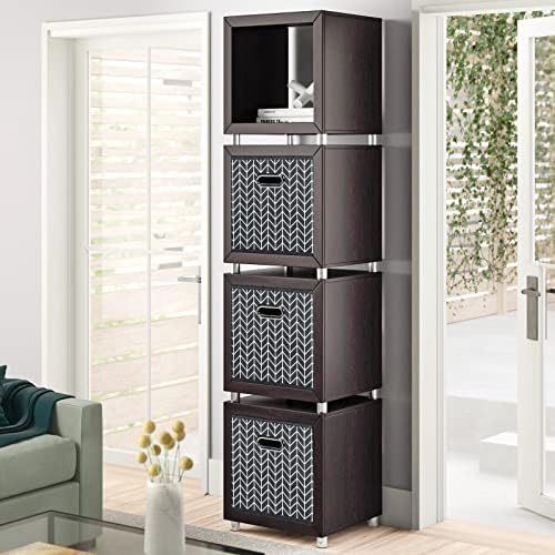 Black Foldable Storage Cubes Bins , Fabric Storage Box Cubes Organizer Baskets with Dual Handles for Home Organizer (Grey Wave) - Image 4