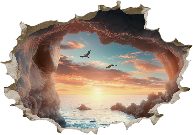 SUPERDANT 3D Ocean View Cave Wall Sticker Break Through Wall Decal Peel and Stick Seascape Large Size Vinyl Art Mural for Home Bedroom Living Room Bathroom Decoration Gifts - Image 3