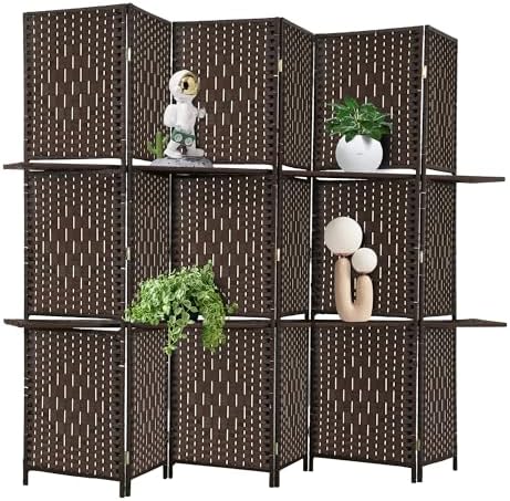 FDW | 6 Panel Folding Room Divider with Shelves | 5.9ft, Dark Brown by FDW