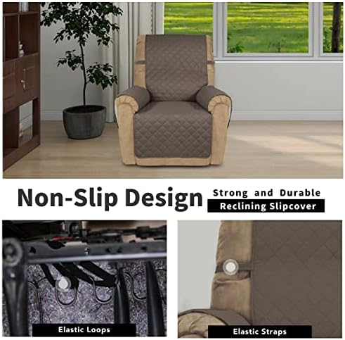 Easy-Going Recliner Chair Slipcover Reversible Sofa Cover Water Resistant Couch Cover Furniture Protector with Elastic Straps for Pets Dog (Recliner 22 inch, Taupe/Ivory) - Image 3