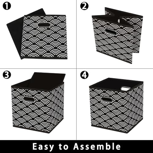 Fabric storage bins Cubes, Fabric Cube Organizer with Handle, Foldable Cube Bins for Cloth or Accessary Storage, 11x11x11, Set of 3, (Black clouds) - Image 6