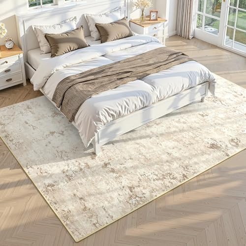 Toneed Washable 5x7 Beige Area Rug with Non-Slip Backing for Living Room - Image 3