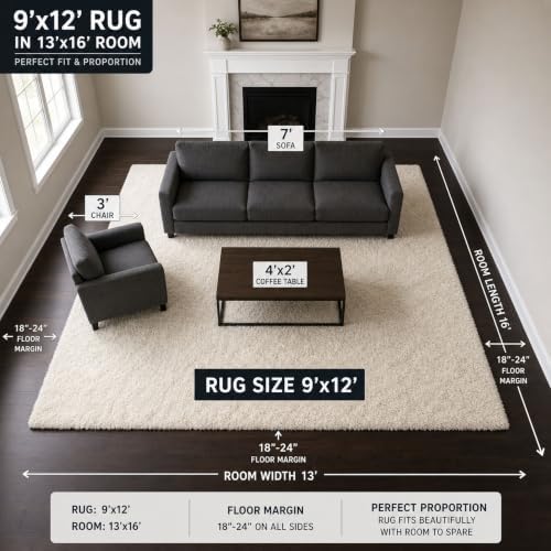 Ophanie Area Rugs 9x12 Living Room, Large Ivory Bedroom Carpet, Big Shag Indoor Thick Soft Nursery Rug, Fluffy Carpets for Boy and Girls Room Home Decor Aesthetic with Over 99 pcs Pile fibers - Image 2