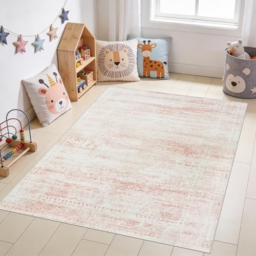 Pink Washable Rugs 4x6 Area Rugs for Living Room,Bedroom,Kids Room,Nursery by Srugn