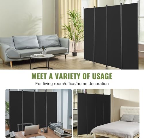 VEVOR Room Divider, 4 Panel Room Dividers and Folding Privacy Screens, Fabric Partition Room Dividers for Office, Bedroom, Dining Room, Study, Freestanding, Black - Image 6