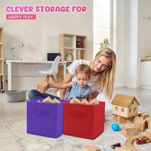 4E's Novelty 6 Packs 11 Inch Rainbow Color Storage Cube Bins, Colorful Storage Baskets For Nursery, Kids Room, Fabric Baskets For Toys, Clothes, Boho Cube Bins for Classroom Organization & Storage - Image 3