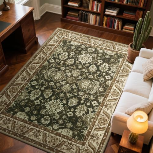 Hanples 4x6 Area Rugs for Living Room, Washable Rug Vintage Floral, Brown by Hanples