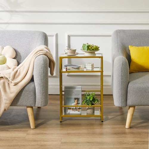 IBUYKE Narrow Glass Side Table with Magazine Rack,Gold UTMZ002G - Image 4