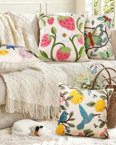 Embroidered Throw Pillow Cover 18x18 Inch, Branch Butterfly - Image 6