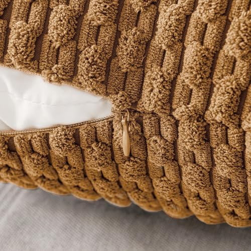 MIULEE Decorative Throw Pillow Covers 18x18 Light Coffee Textured Corduroy - Image 3