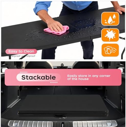 FDW | 8FT Folding Table | Black | Portable Plastic Table - Image 6
