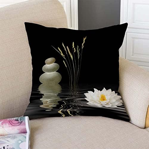 TSSOHU Decorative Throw Pillow Cover Asian Zen Stone, Pillow Covers 18"x 18" Meditation Japanese Lotus Spa Room Decor for Living Room Couch Cushion Bed Indoor Outdoor Home Decor - Image 2