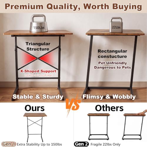 C Shaped End Tables, 22" Adjustable Height Couch Side Table, C Table End Table that Slide Under Sofa, TV Trays Table for Couch, Sofa, Living Room, Small Spaces, Easy to Assemble&Clean - Image 4