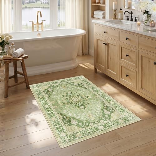 RELEANY Washable Area Rug, Small 2'6"x4', Green/Yellow by RELEANY