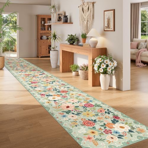 DUKINO 3x20 Runner Rug for Hallway, Floral Washable Long Runner Rug, Green - Image 5