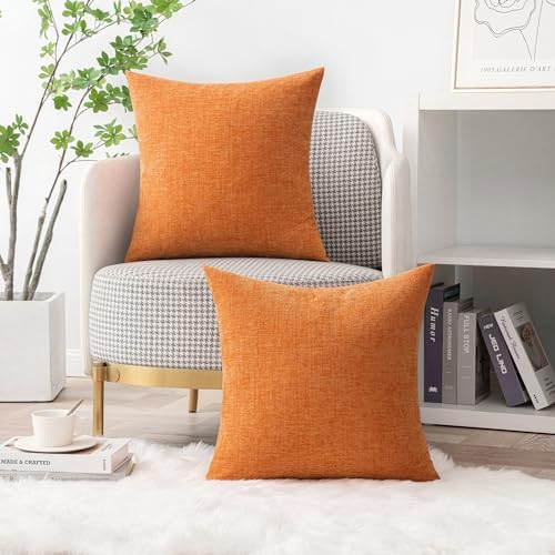 MIULEE Soft Chenille Fall Throw Pillow Covers Orange 18x18 Inch Pack of 2 - Image 6