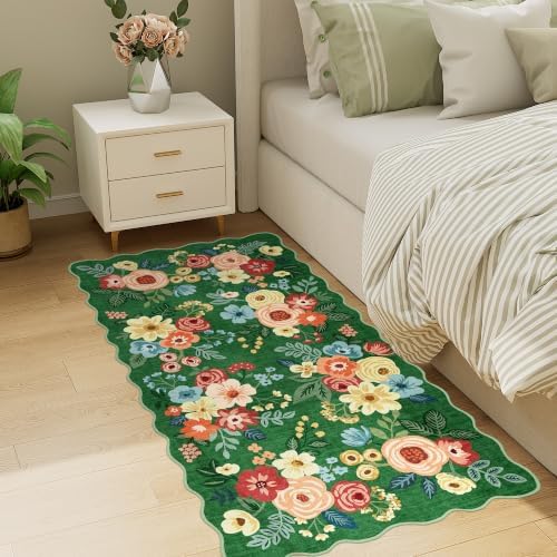 DUKINO 2x4 Rug for Entryway, Floral Washable Kitchen Rugs, Dark Green - Image 7