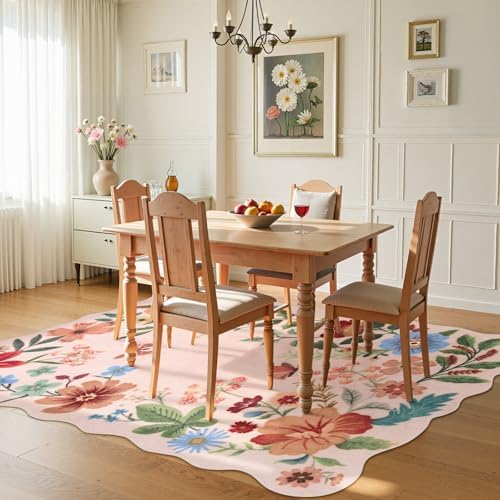 Lahome Floral Washable Rugs, 4X6 Pink Rugs for Bedroom Girls Living Room - Image 3