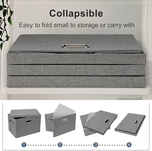 Graciadeco Large 17" 36 Quart Collapsible Stackable Storage Bins with Lids, 3 Packs Grey Linen Fabric Closet Boxes with Lids, Storage Cube Baskets Container Organizers for Bedroom Office(17 x12 x11) - Image 5