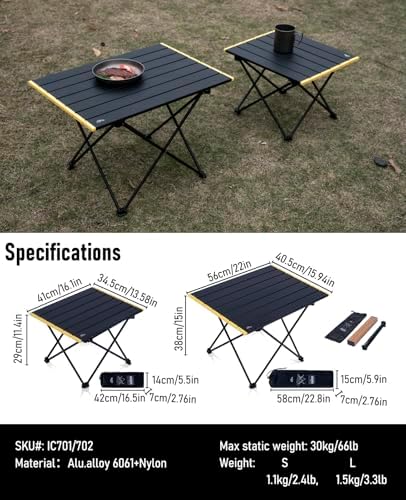 iClimb Ultralight Compact Camping Folding Table (Black - L) - Image 3