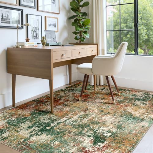 RELEANY Washable 4'x6' Abstract Area Rug for Living Room Green Multi - Image 4