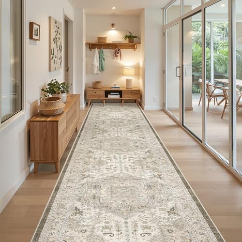 Madane Hallway Runner Rug 3x16 Washable Kitchen Runners Long, Ivory/Brown - Image 2