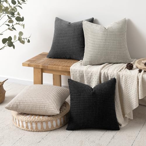 MIULEE Neutral Cream/Grey Decorative Pillow Covers 18x18 Inch Set of 4 - Image 4
