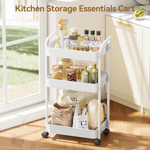 YASONIC 3-Tier Metal Rolling Cart Utility Carts with Wheels White - Image 7