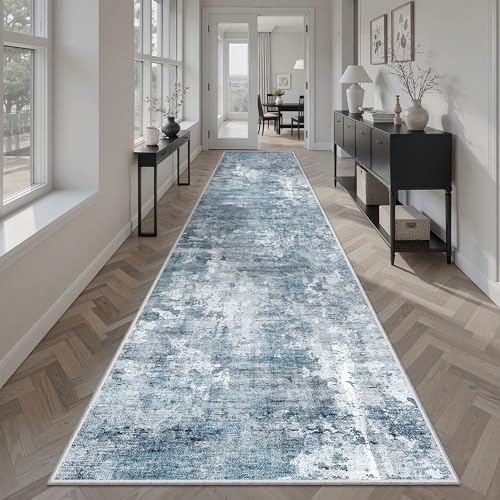 Soalmost Hallway Runner Rug 2'6" x 12' Kitchen Rugs Abstract Blue/Grey - Image 2