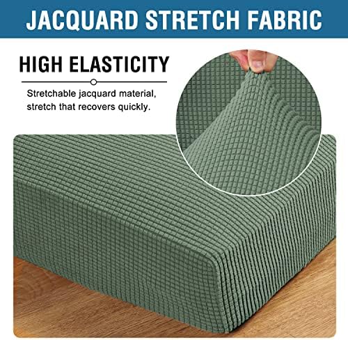 H.VERSAILTEX Super Stretch Individual Seat Cushion Covers Sofa Covers Couch Cushion Covers Slipcover Sets Thick Jacquard Textured Twill Fabric (2 Piece Medium Sofa Cushion Covers, Loden Frost) - Image 4