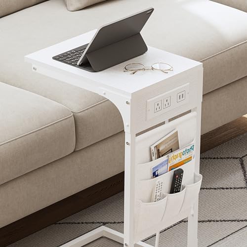 TUTOTAK C Shaped End Table with Charging Station, Side Table for Sofa - Image 4