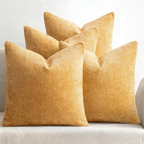 MIULEE Soft Decorative Chenille Pillow Covers Gold 18x18 Pack of 4 by MIULEE