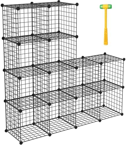 Wire Storage Cubes, Metal Storage Shelves Bookshelf, Stackable Modular Closet Organizer for Bedroom Living Room, Office, Black (12 Cubes, Iron) by Worththetrustofeverycusto