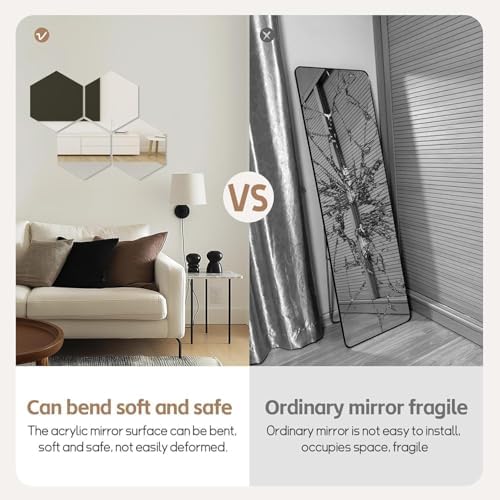 Hexagon Mirror Stickers for Walls 4 Packs 7.8''x7.8'' Stick on Mirrors - Image 4