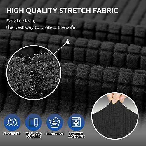 KEKUOU Stretch Couch Covers for Sofa, 3 Cushion Couch Slipcover,Black - Image 5