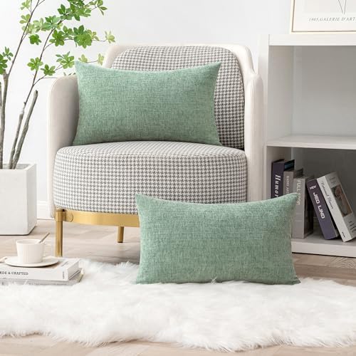 MIULEE Chenille Lumbar Throw Pillow Covers Greyish Green 12x20 Pack of 2 - Image 5