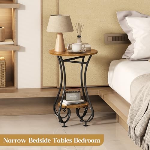 X-cosrack Small Round Side Table with Lower Shelf for Small Spaces, Compact End Table for Sofa, Bedside Nightstand, Coffee & Drink Table for Living Room, Bedroom, Balcony - Image 4